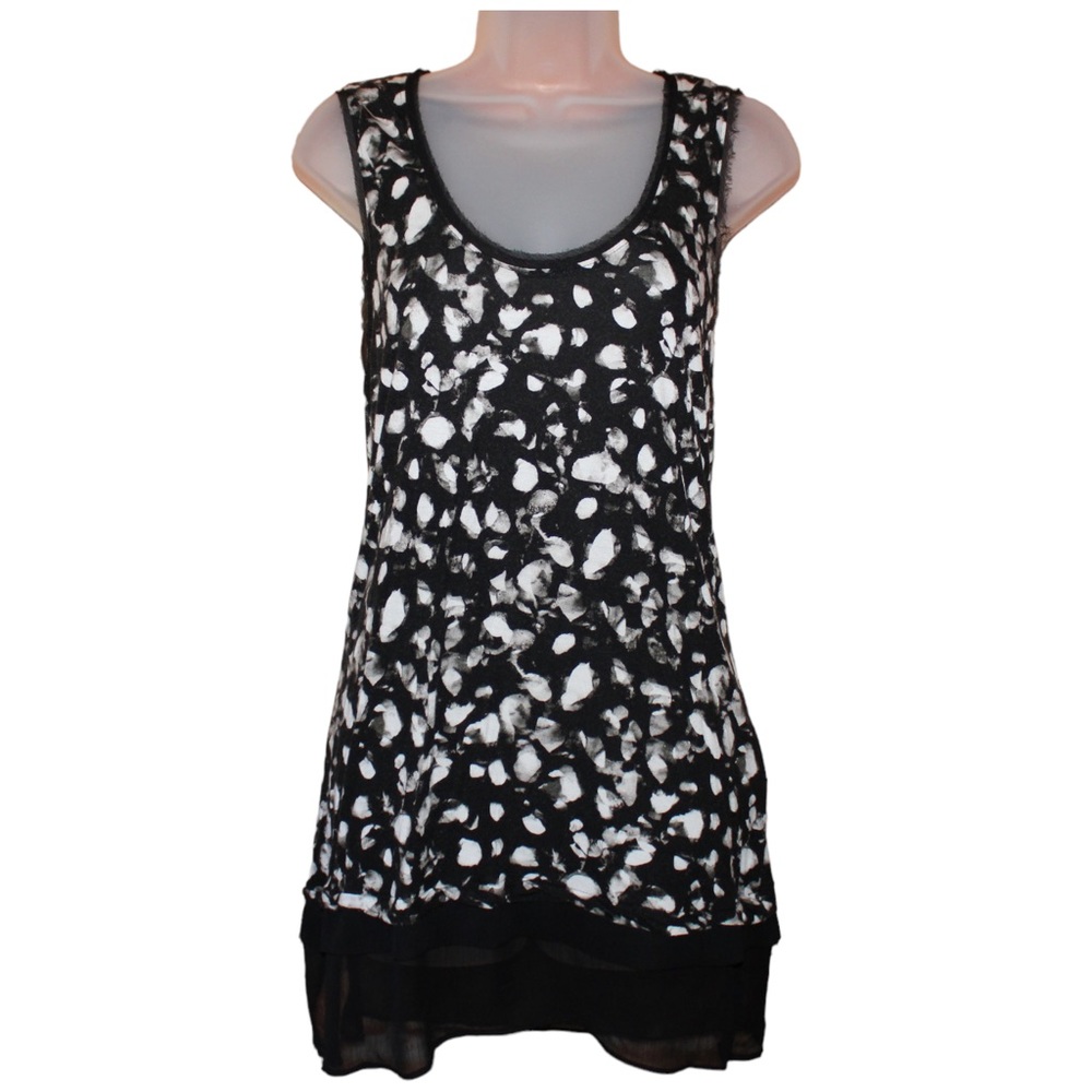 Black and white tank top with added sheer detailing size L
